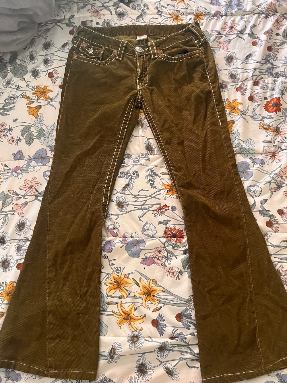 True Religion Olive Green Corduroy Flare Jeans - Picture 5 of 5